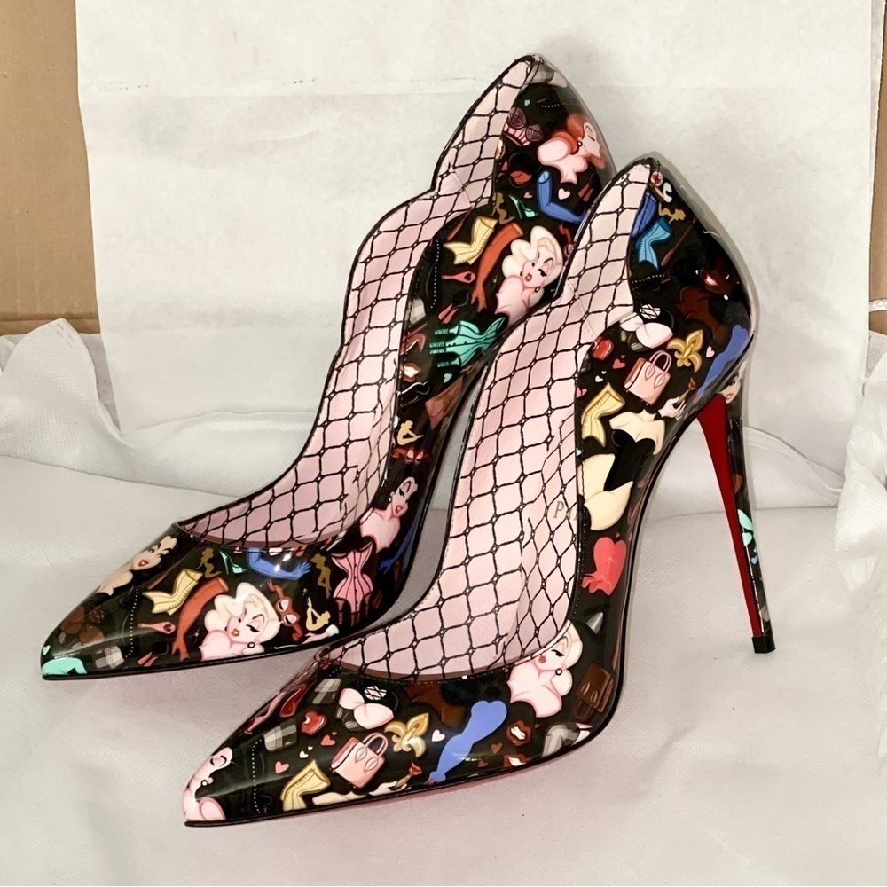 Christian Louboutin HotChick 100 pump Blk Patent Multi “Bored Lin Resille”EU38